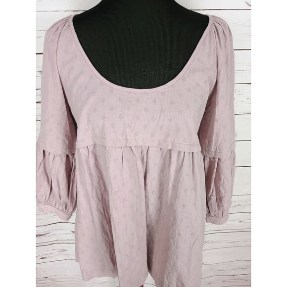 Mustard Seed Women's Mauve Peasant Blouse With Balloon Sleeves & Tie Back Detail - Picture 6 of 8